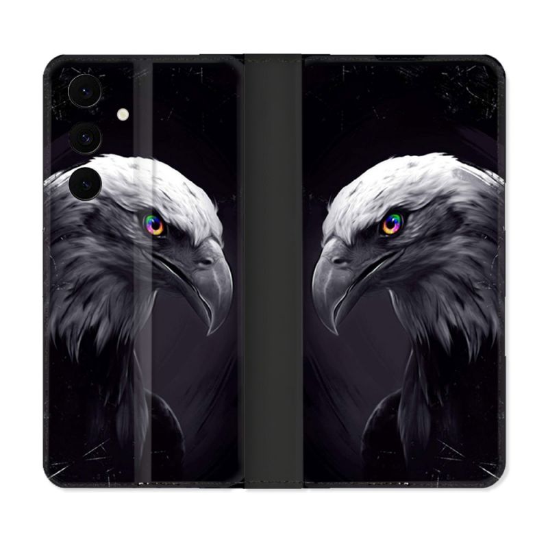 Housse Cuir Portefeuille Pour Samsung Galaxy S25 FE Animal Aigle Royal Noir