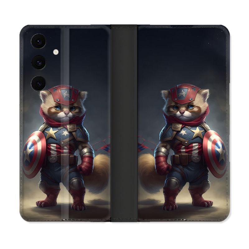 Housse Cuir Portefeuille Pour Samsung Galaxy S25 FE Animal Chat America