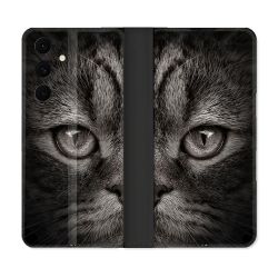 Housse Cuir Portefeuille Pour Samsung Galaxy S25 FE Animal Chat Gris