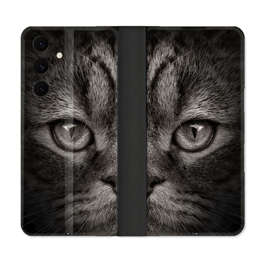 Housse Cuir Portefeuille Pour Samsung Galaxy S25 FE Animal Chat Gris