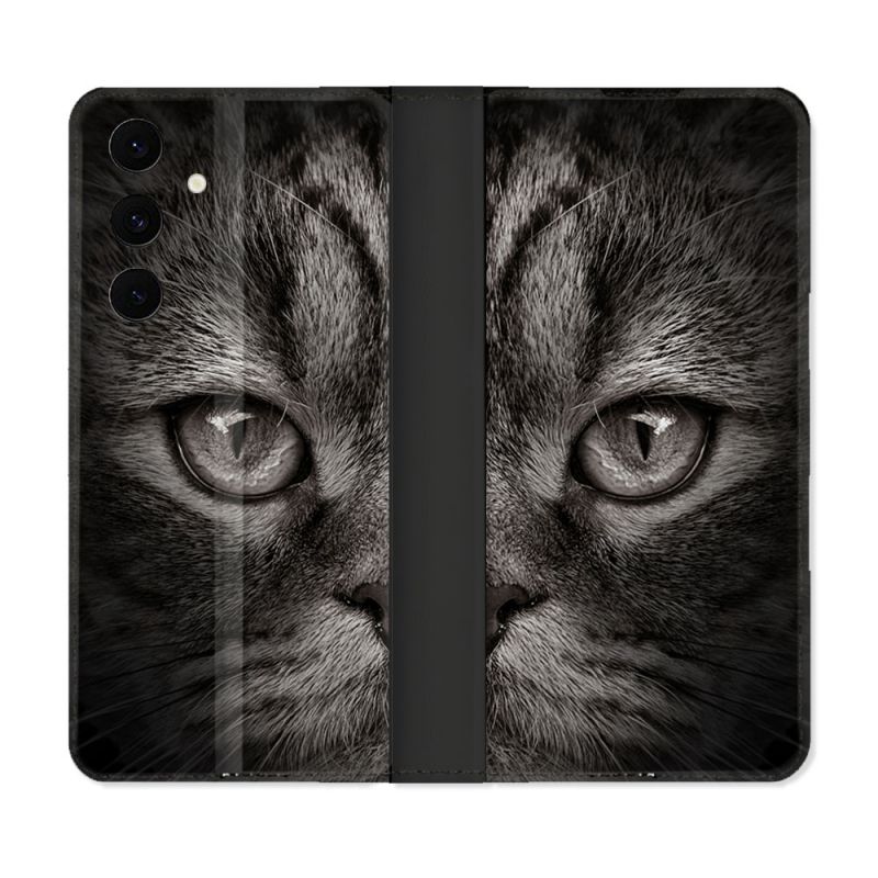 Housse Cuir Portefeuille Pour Samsung Galaxy S25 FE Animal Chat Gris