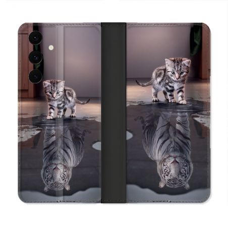 Housse Cuir Portefeuille Pour Samsung Galaxy S25 FE Animal Chat Reflet