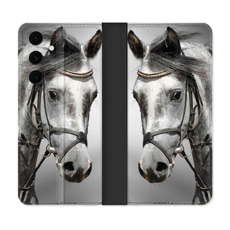 Housse Cuir Portefeuille Pour Samsung Galaxy S25 FE Animal Cheval Blanc