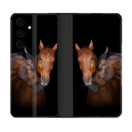 Housse Cuir Portefeuille Pour Samsung Galaxy S25 FE Animal Cheval Marron