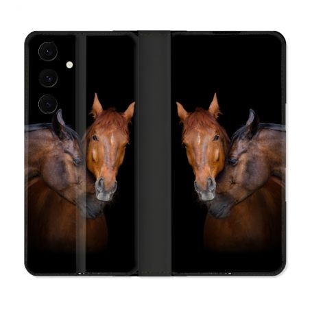 Housse Cuir Portefeuille Pour Samsung Galaxy S25 FE Animal Cheval Marron
