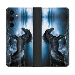 Housse Cuir Portefeuille Pour Samsung Galaxy S25 FE Animal Cheval Noir
