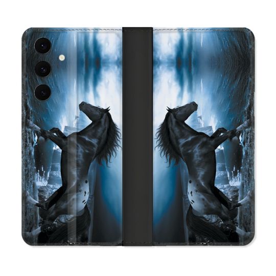 Housse Cuir Portefeuille Pour Samsung Galaxy S25 FE Animal Cheval Noir