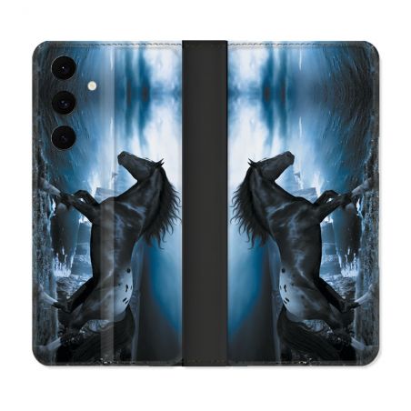 Housse Cuir Portefeuille Pour Samsung Galaxy S25 FE Animal Cheval Noir