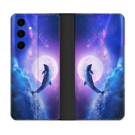 Housse Cuir Portefeuille Pour Samsung Galaxy S25 FE Animal Dauphin Vague