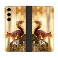 Housse Cuir Portefeuille Pour Samsung Galaxy S25 FE Animal Ecureuil Bois