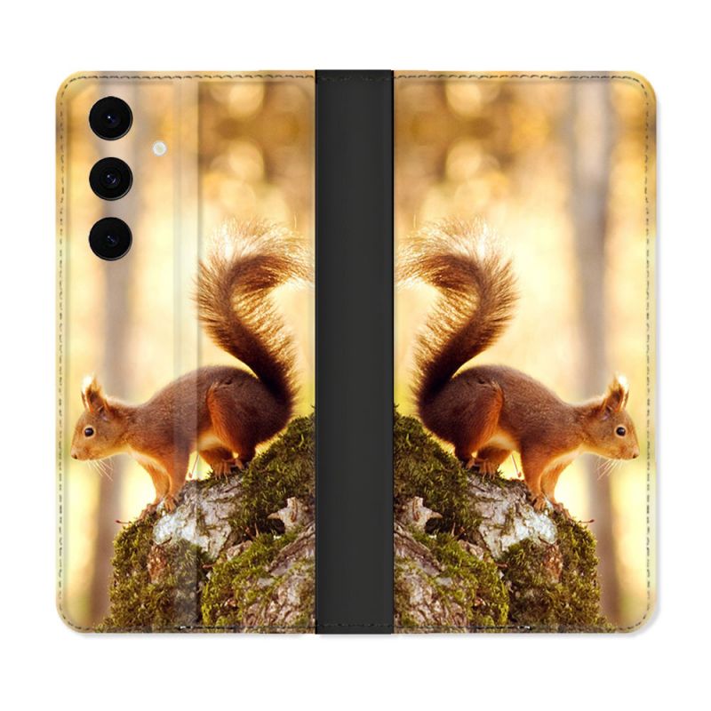 Housse Cuir Portefeuille Pour Samsung Galaxy S25 FE Animal Ecureuil Bois