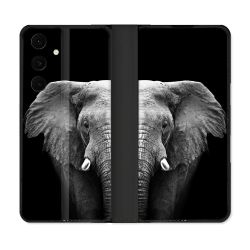 Housse Cuir Portefeuille Pour Samsung Galaxy S25 FE Animal Elephant Noir
