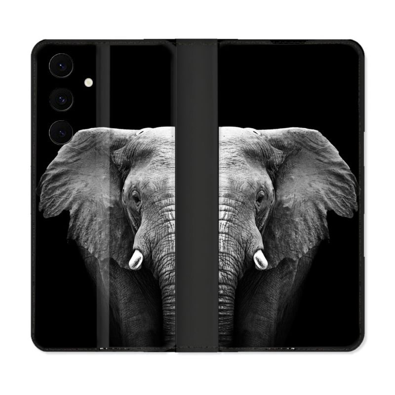 Housse Cuir Portefeuille Pour Samsung Galaxy S25 FE Animal Elephant Noir