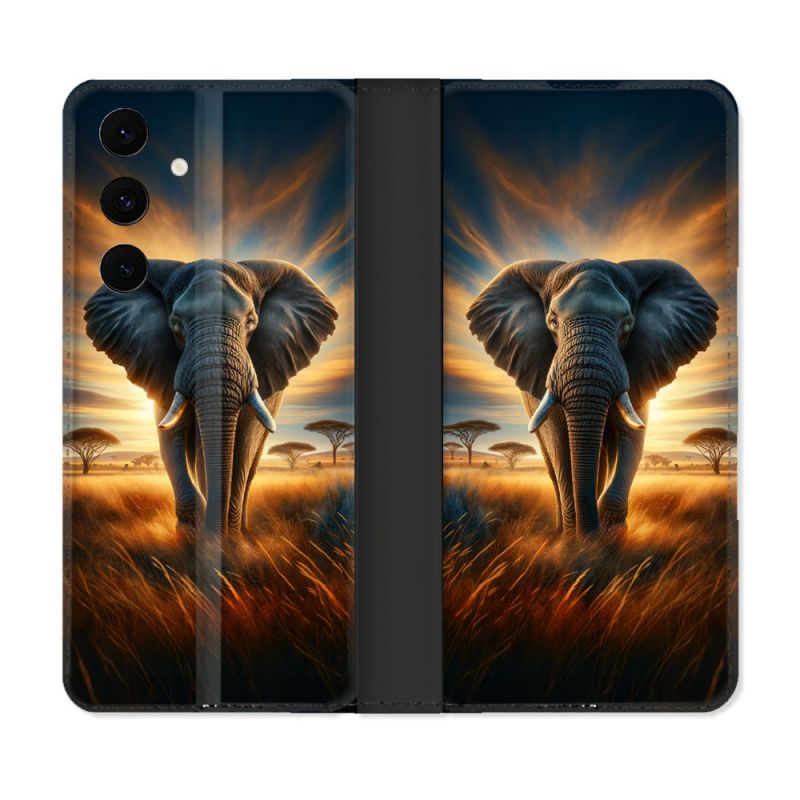 Housse Cuir Portefeuille Pour Samsung Galaxy S25 FE Animal Elephant Savane