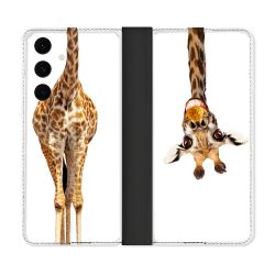 Housse Cuir Portefeuille Pour Samsung Galaxy S25 FE Animal Girafe Blanche