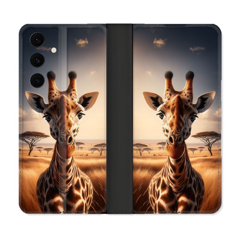 Housse Cuir Portefeuille Pour Samsung Galaxy S25 FE Animal Girafe Savane
