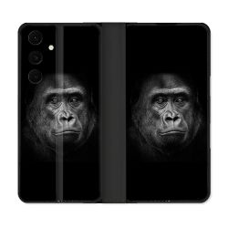 Housse Cuir Portefeuille Pour Samsung Galaxy S25 FE Animal Gorille Noir