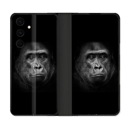 Housse Cuir Portefeuille Pour Samsung Galaxy S25 FE Animal Gorille Noir