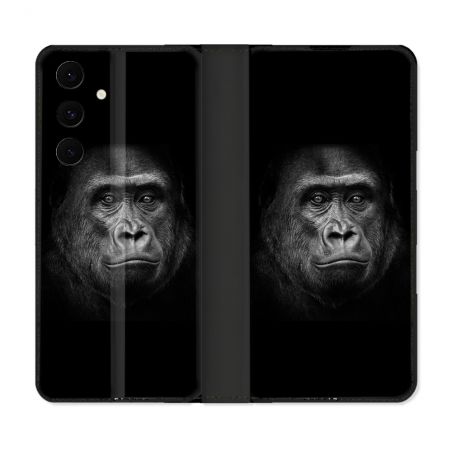 Housse Cuir Portefeuille Pour Samsung Galaxy S25 FE Animal Gorille Noir