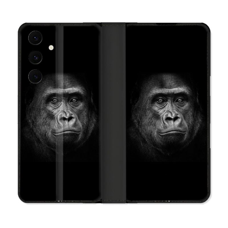 Housse Cuir Portefeuille Pour Samsung Galaxy S25 FE Animal Gorille Noir