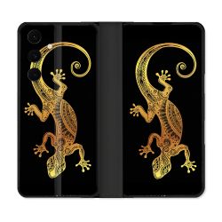 Housse Cuir Portefeuille Pour Samsung Galaxy S25 FE Animal Lezard Noir