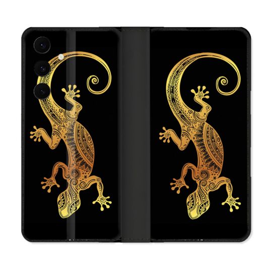 Housse Cuir Portefeuille Pour Samsung Galaxy S25 FE Animal Lezard Noir