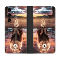 Housse Cuir Portefeuille Pour Samsung Galaxy S25 FE Animal Lion Reflet