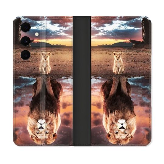 Housse Cuir Portefeuille Pour Samsung Galaxy S25 FE Animal Lion Reflet