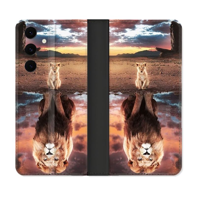 Housse Cuir Portefeuille Pour Samsung Galaxy S25 FE Animal Lion Reflet