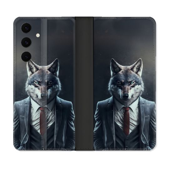 Housse Cuir Portefeuille Pour Samsung Galaxy S25 FE Animal Loup Business
