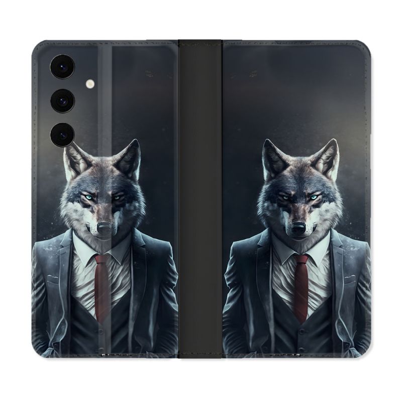Housse Cuir Portefeuille Pour Samsung Galaxy S25 FE Animal Loup Business