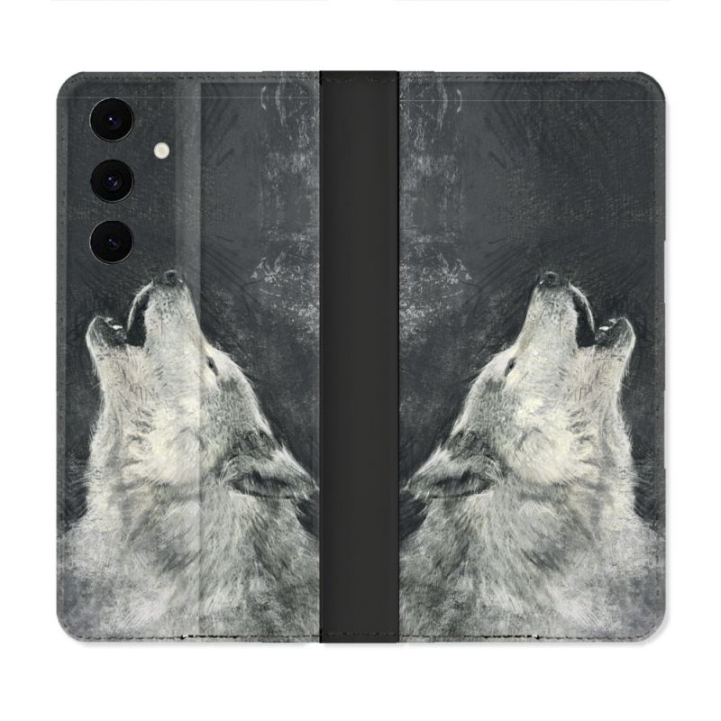 Housse Cuir Portefeuille Pour Samsung Galaxy S25 FE Animal Loup Hurlement