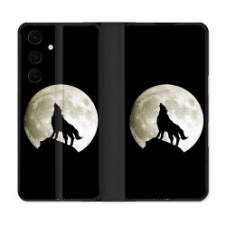 Housse Cuir Portefeuille Pour Samsung Galaxy S25 FE Animal Loup Noir