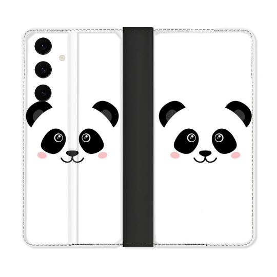 Housse Cuir Portefeuille Pour Samsung Galaxy S25 FE Animal Panda Blanc
