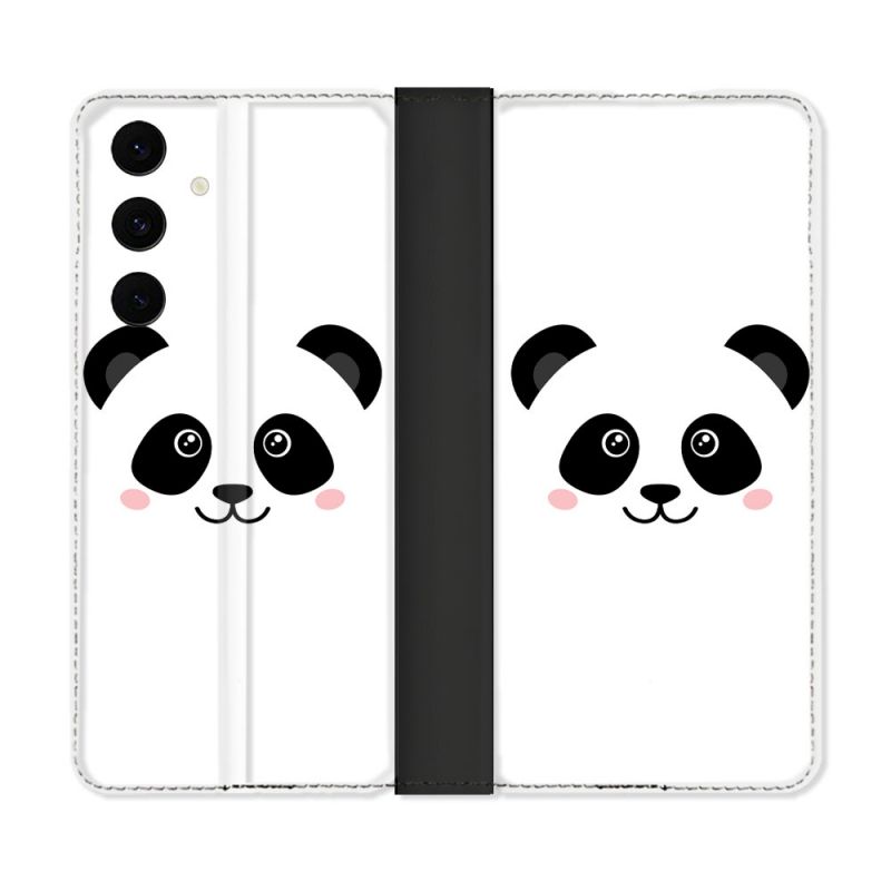 Housse Cuir Portefeuille Pour Samsung Galaxy S25 FE Animal Panda Blanc