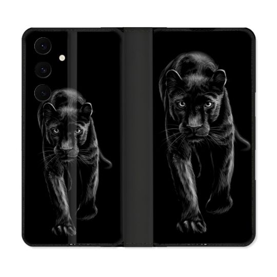 Housse Cuir Portefeuille Pour Samsung Galaxy S25 FE Animal Panthère Noire