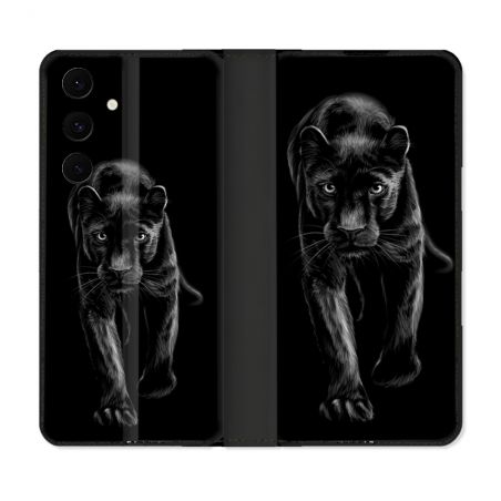 Housse Cuir Portefeuille Pour Samsung Galaxy S25 FE Animal Panthère Noire