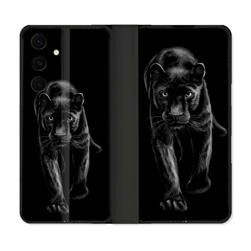 Housse Cuir Portefeuille Pour Samsung Galaxy S25 FE Animal Panthère Noire
