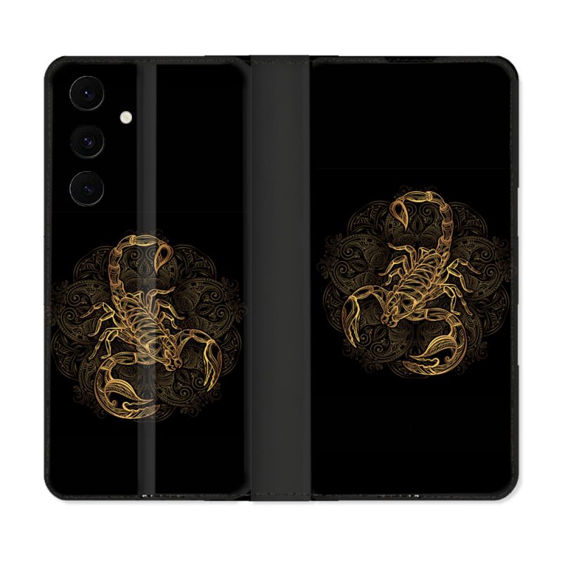 Housse Cuir Portefeuille Pour Samsung Galaxy S25 FE Animal Scorpion Fresque