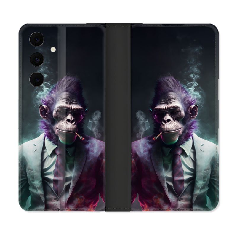 Housse Cuir Portefeuille Pour Samsung Galaxy S25 FE Animal Singe Business