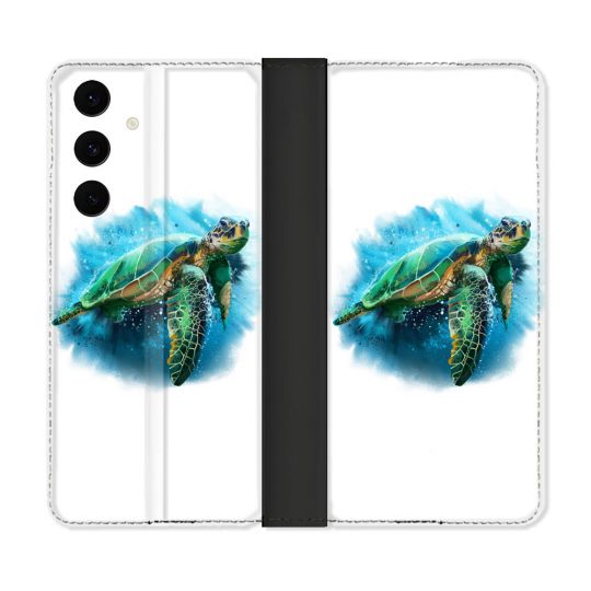 Housse Cuir Portefeuille Pour Samsung Galaxy S25 FE Animal Tortue Blanche multicolore