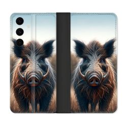 Housse Cuir Portefeuille Pour Samsung Galaxy S25 FE Chasse Sanglier Attaque