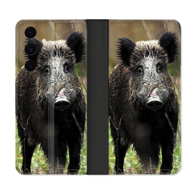 Housse Cuir Portefeuille Pour Samsung Galaxy S25 FE Chasse Sanglier bois