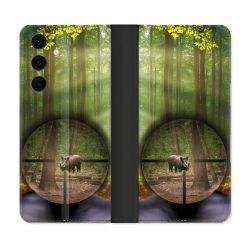 Housse Cuir Portefeuille Pour Samsung Galaxy S25 FE Chasse Sanglier Viseur