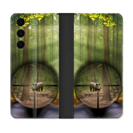 Housse Cuir Portefeuille Pour Samsung Galaxy S25 FE Chasse Sanglier Viseur