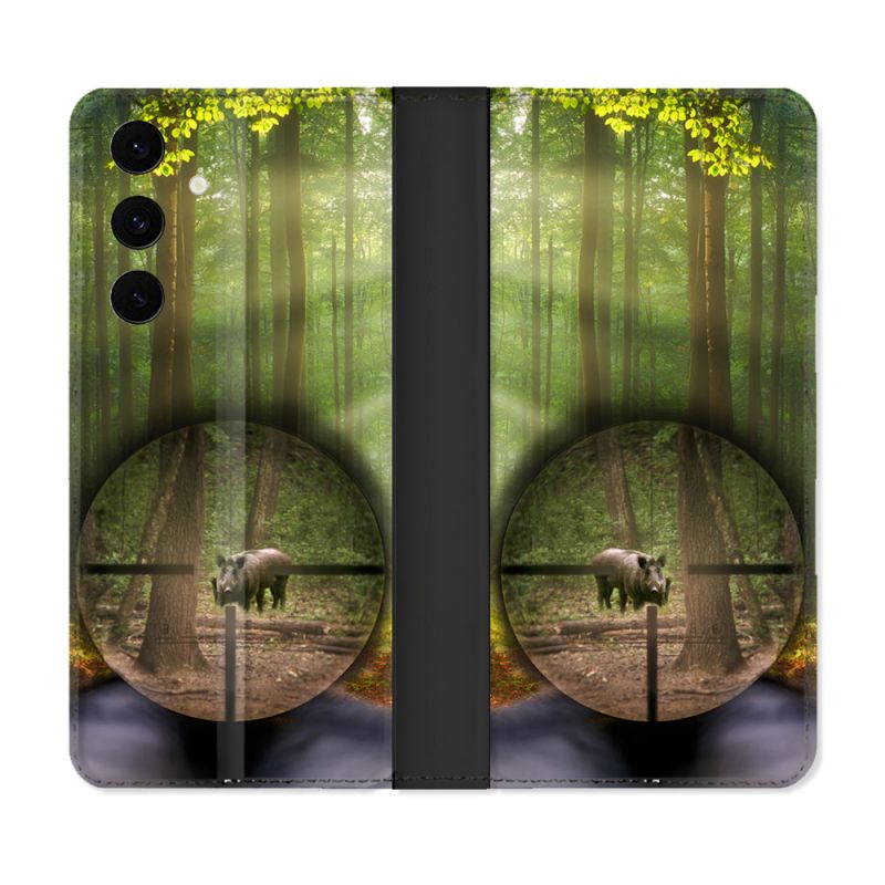 Housse Cuir Portefeuille Pour Samsung Galaxy S25 FE Chasse Sanglier Viseur