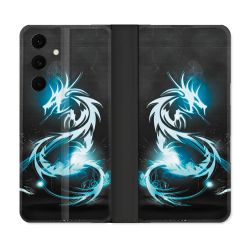 Housse Cuir Portefeuille Pour Samsung Galaxy S25 FE Fantastique Dragon Bleu
