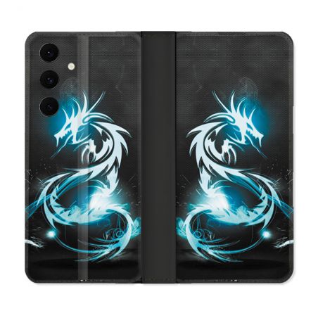 Housse Cuir Portefeuille Pour Samsung Galaxy S25 FE Fantastique Dragon Bleu
