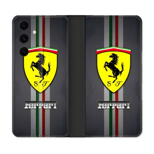 Housse Cuir Portefeuille Pour Samsung Galaxy S25 FE Ferrari Carbone