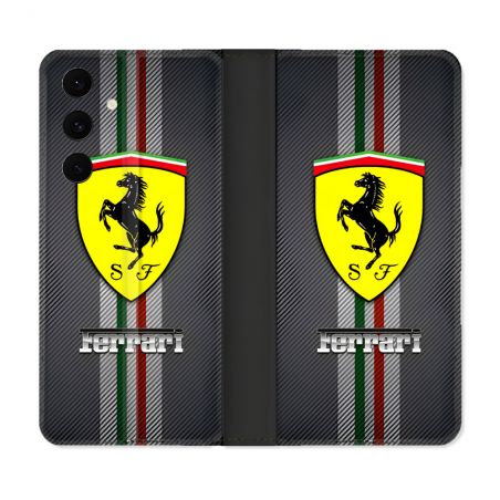 Housse Cuir Portefeuille Pour Samsung Galaxy S25 FE Ferrari Carbone